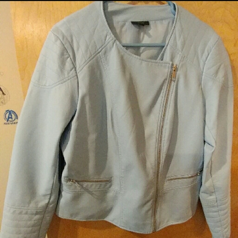 Vegan baby blue faux leather jacket